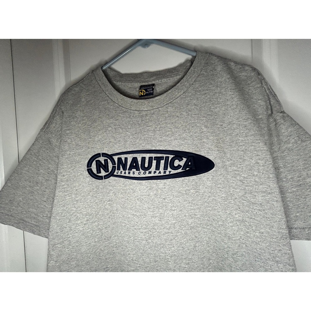 Vintage Y2k Nautica Puff Print‎ Textured Embroidery Logo T-Shirt Mens Size 2XL